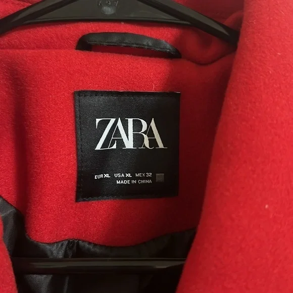 NWT Zara Red Double Breasted Coat with Pockets XL